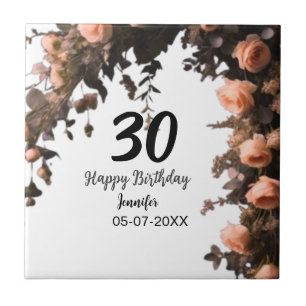 Pink rose vintage flower modern 30th birthday tile