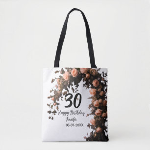 Pink rose vintage flower modern 30th birthday tote bag