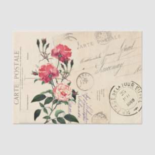 Pink Rose Vintage French Postcard Collage Tissue Paper