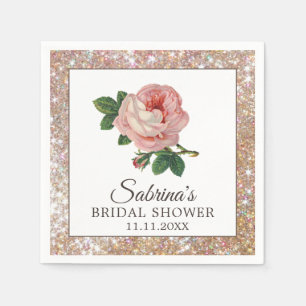 Pink Rose Vintage Gold Glitter Bridal Shower Napkin
