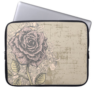 Pink Rose Vintage Retro Grunge Floral Laptop Sleeve
