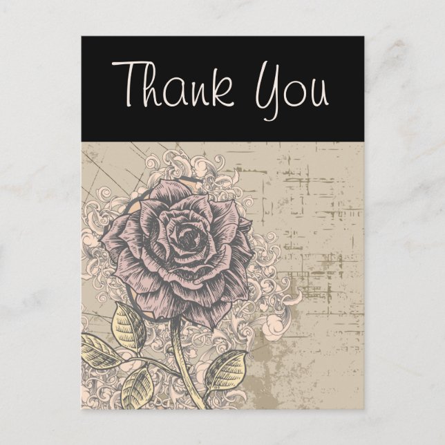 Pink Rose Vintage Retro Grunge Floral Postcard (Front)