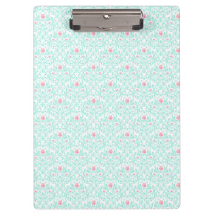 Pink Rose Vintage Turquoise Leaves Flower Clipboard