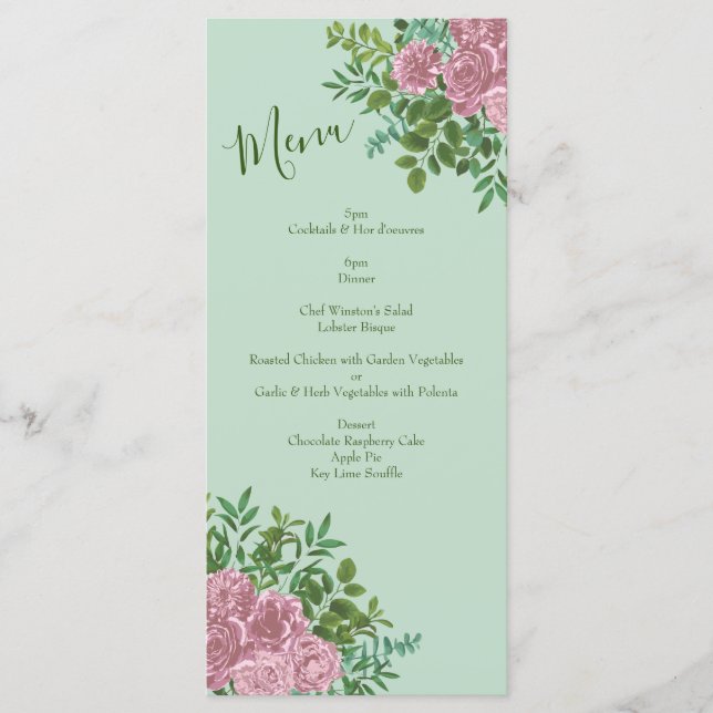 Pink Rose Vintage Wedding Menu (Front)