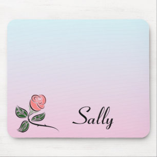 Pink Rose w/Pink and Blue Gradient Colours Mouse Mat