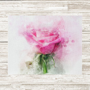 Pink Rose Watercolor Art on White Background Jigsaw Puzzle