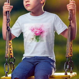 Pink Rose Watercolor Art on White Background T-Shirt