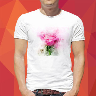 Pink Rose Watercolor Art on White Background T-Shirt
