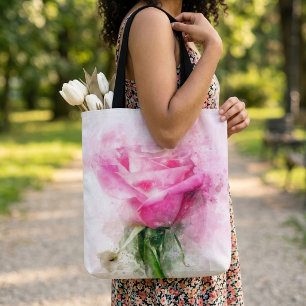 Pink Rose Watercolor Art on White Background Tote Bag