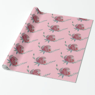 Pink Rose Watercolor Art Wrapping Paper