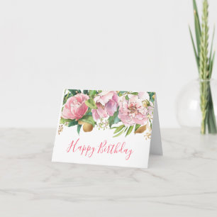 Pink Rose Watercolor Birthday Card