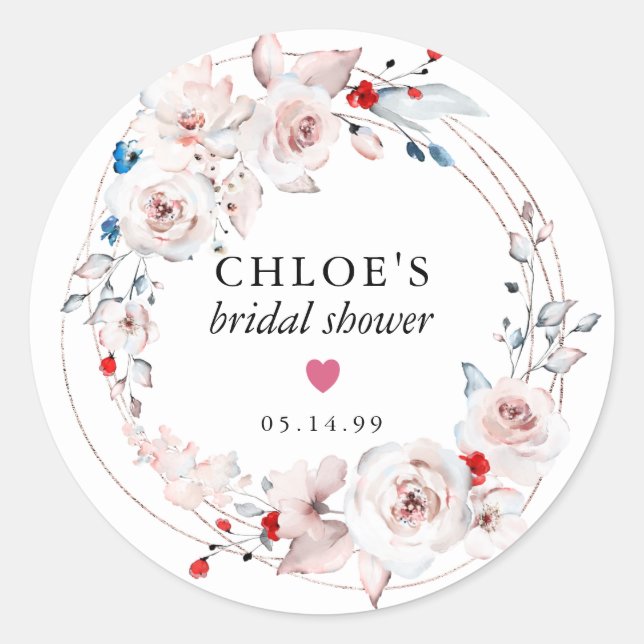 Pink Rose Watercolor Bridal Shower Favour Classic Round Sticker (Front)