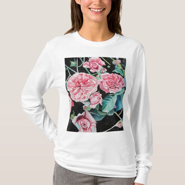 Pink Rose Watercolor Cabbage Victorian Roses Top (Front)