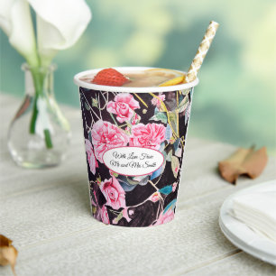 Pink Rose Watercolor Cabbage Vintage Wedding Paper Cups