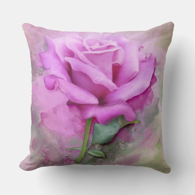 Pink Rose Watercolor Decorative Pillow (Front)