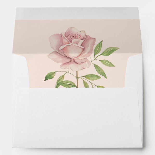 Pink Rose Watercolor Elegant Personalised Envelope (Back (Bottom))