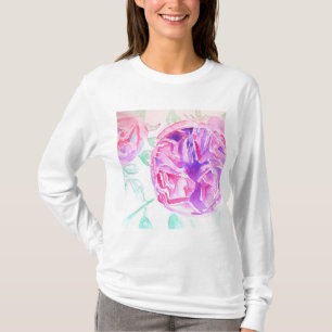 Pink Rose Watercolor floral flowers Roses T Shirt