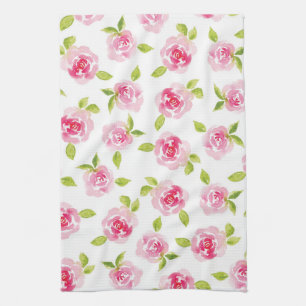 Pink rose watercolor floral Kitchen Towels