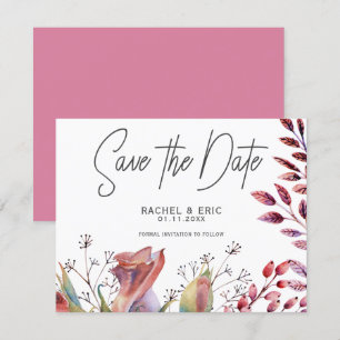 Pink Rose Watercolor Floral Save the Date Card
