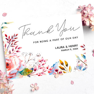 Pink Rose Watercolor Floral Thank You Card