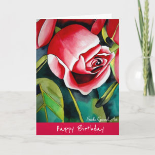 Pink Rose watercolor flower art birthday Card