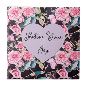 Pink Rose Watercolor Flowers Floral Girls Joy Tile