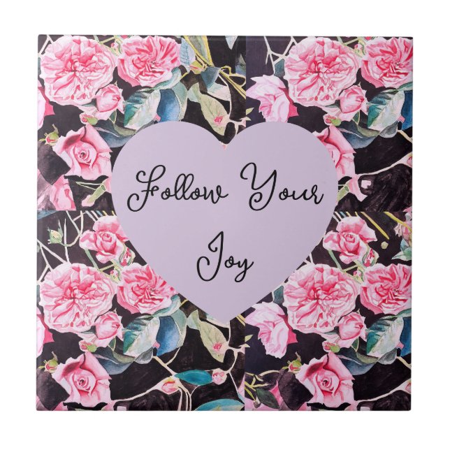 Pink Rose Watercolor Flowers Floral Girls Joy Tile (Front)