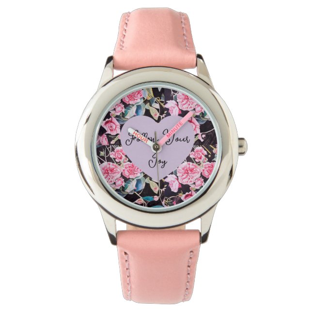 Pink Rose Watercolor Flowers Floral Girls Joy Watch (Front)