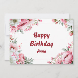 Pink Rose Watercolor Framed Personalised Birthday Card