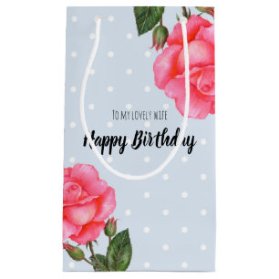 Pink Rose Watercolor Illustration Floral Polka Dot Small Gift Bag