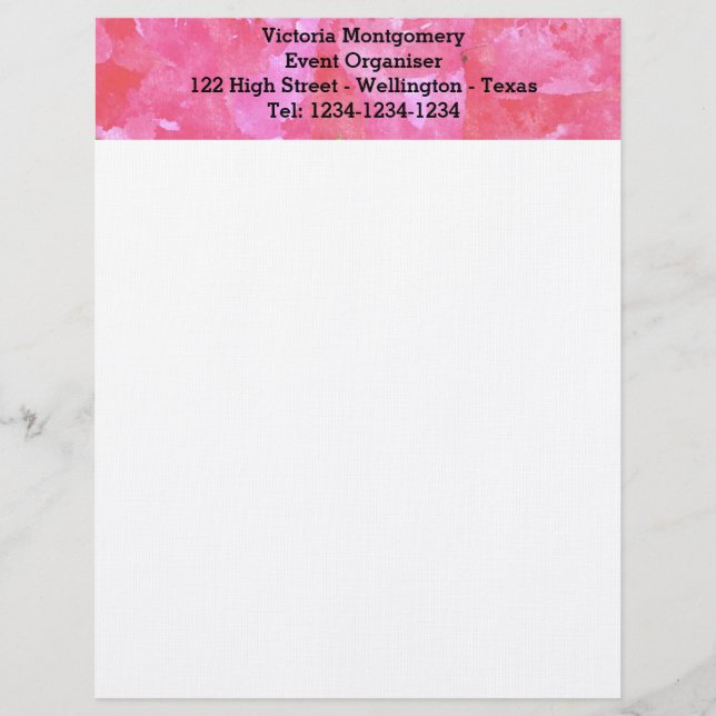 Pink Rose Watercolor Letterhead Design (Front)