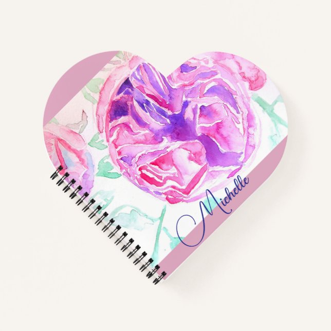 Pink Rose Watercolor Lilac Pink Girls Notebook (Front)