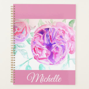 Pink Rose Watercolor Lilac Pink Girls Notebook Planner