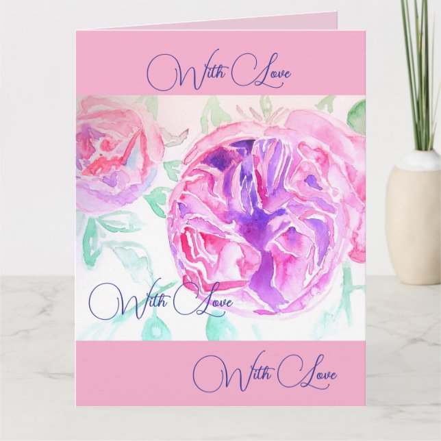 Pink Rose Watercolor Lilac Roses Flower Floral Card (Front)
