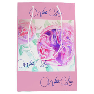 Pink Rose Watercolor Lilac Roses Flower Floral Medium Gift Bag