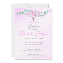 Pink Rose Watercolor Ombre Cross Baptism Elegant