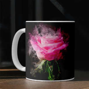 Pink Rose Watercolor on Black Background Coffee Mug
