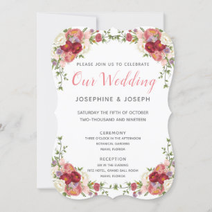 Pink & Rose Watercolor Peonies Flowers Our Wedding Invitation