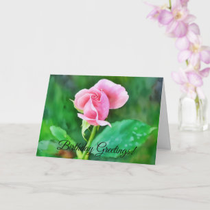 Pink Rose Watercolor Style Art Birthday Card
