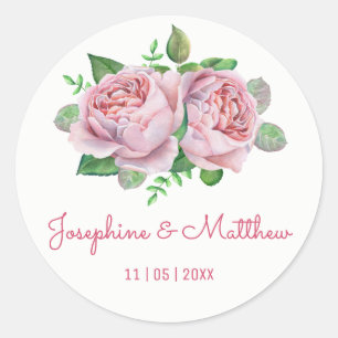 Pink Rose Watercolor Wedding Stickers