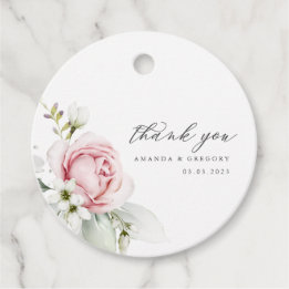 Pink Rose Watercolor Wedding Thank You Favour Tag