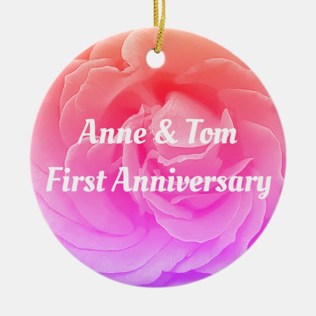 Pink Rose, Wedding Anniversary Ornament (Front)