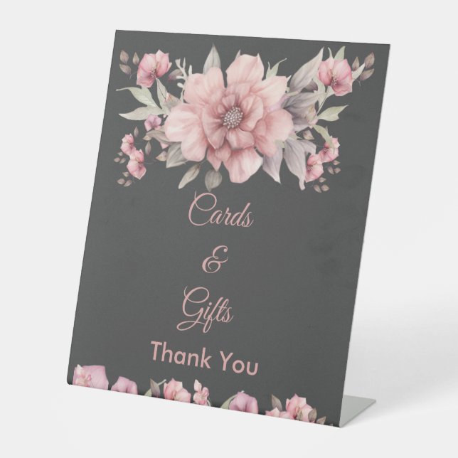 Pink Rose Wedding Cards and Gifts Pedestal Sign (Front)