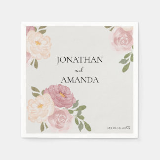Pink Rose Wedding Cocktail Napkin