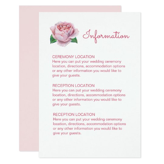 Pink Rose Wedding Information Cards