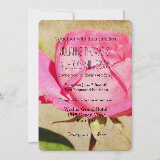 Pink Rose Wedding Invitation (Front)