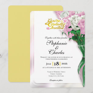 Pink Rose Wedding Invite - Gold Letters 2