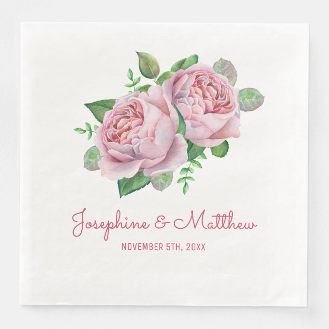 Pink Rose Wedding Napkin (Front)