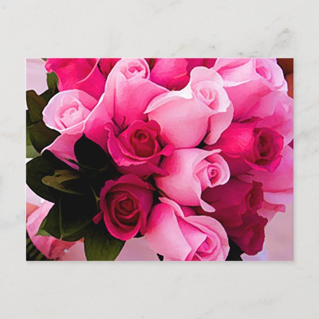 Pink Rose Wedding Note Post Cards (Front)