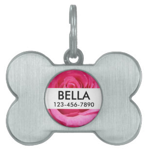 Pink Rose Wedding Photo Pet Name Tag